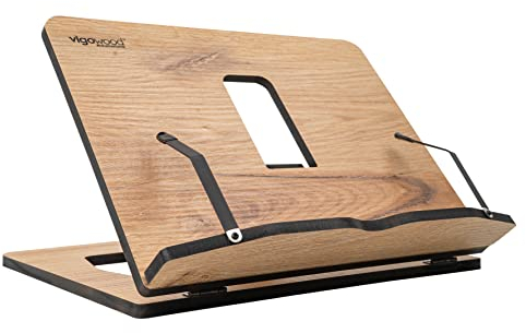 Vigo Wood Book Stand, Book Holder, Reading Stand, Cookbook Holder, Recipe Book Stand, Wooden Book Stands for Reading, Cookbook Stand for Kitchen, Book Holder for Reading in Bed (Oak)