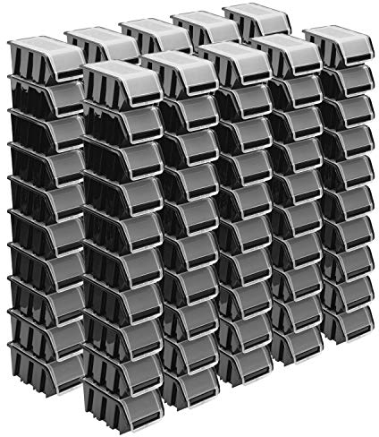 Stapelboxen Set – 100x Stapelbox mit Deckel 155x100x70 mm – Sichtbox Stapelbox Lagerbox, Schwarz