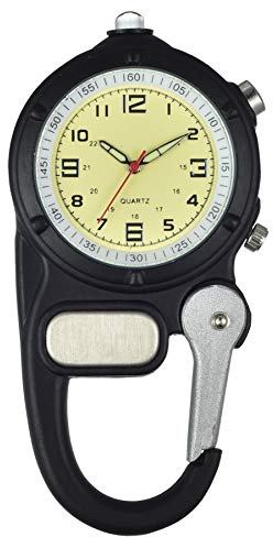 Avaner Taschenuhr mit Karabiner Karabineruhr Rucksack Schnalle Uhr mit Leuchtzeiger und Notfall Kleine Taschenlampe Unisex FOB Analog Quarzwerk Uhr für Klettern Sport