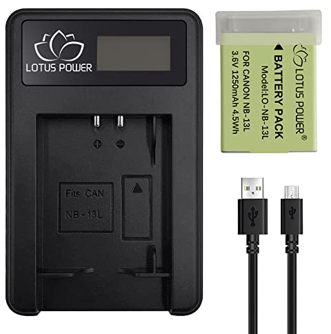 NB13L Batterie & Ladegeräte-Set, NB-13L Einzelladegerät und Wiederaufladbare Batterie 1250 mAh Kompatibel mit Canon PowerShot SX720 HS / SX620 HS / G5X / G9X / G7X / G7X Mark II (1 Ladegerät & 1 Akku)