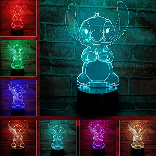 INTOBAS Lámpara Stitch, Lilo y Stitch Regalos, Luz Nocturna Con Mando a Distancia y 16 Colores Regulables, Decoración de Dormitorios Infantiles, Lámpara 3D para Niños y Niñas