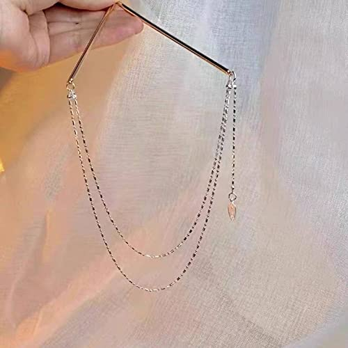 qbodp Haarstäbchen Aus Metall Mit Baumelnder Quastenkette,Haarstäbchen,Elegante Haarnadeln,Traditioneller Klassischer Doppelstäbchen-Haarschmuck Für Dickes Haar,Silber