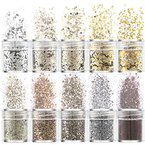 Champagner Glitzer Nägel Glitzer, 10 Boxen Glitzerpulver Set, Glitzer Paillette, Nagel Pailletten für Make-up, Maniküre, Dekoration, DIY