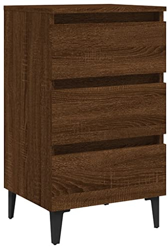 vidaXL Nachttisch mit Metallbeinen 3 Schubladen Nachtschrank Nachtkonsole Nachtkommode Schlafzimmer Schrank Kommode Braun Eichen-Optik 40x35x69cm