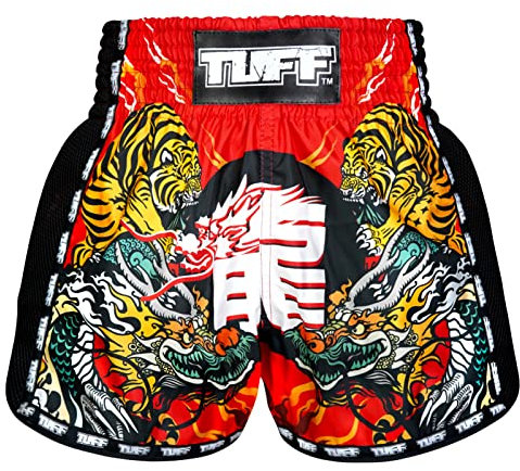 Tuff Sport Retro Muay Thai Shorts Boxen Shorts Classic Slim Cut MMA Kickboxen Workout Set Kleidung Training, Tuf-MSC113-Rot, XX-Large