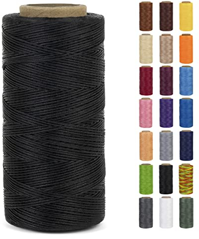 LEREATI Ledergarn 0,8mm x 260m Flacher Wachsschnur Gewachster Faden Leder Nähen Faden, Leder Nähgarn Garn für Handwerk, Nähen, Reparatur, Buchbinden, Schmuck, Häkeln (Schwarz)