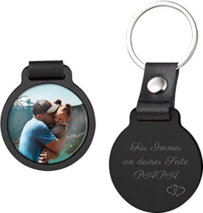 OTXIXTO Personalisierte Schlusselanhanger mit Foto Glas mit Gravur Anhänger aus Holz Lieblingsmensch Geschenk für Papa Freund