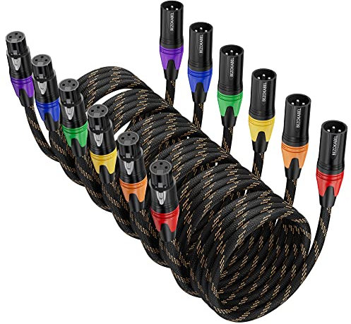 BEZOKABLE XLR-Kabel, 6 m, 6 Packungen, Stecker auf Buchse, Mikrofonkabel, Nylon Geflochten, 3-Polig, Kompatibel Mit Mikrofonen, Mixern, Lautsprechersystemen und Mehr