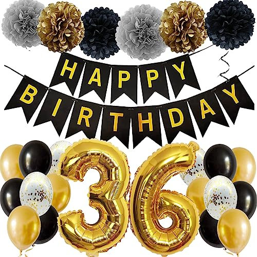 Feelairy Ballons 36. Geburtstag Deko Männer Frauen, Schwarz Gold Geburtstagsdeko 36 Jahre Mann Frau, Happy Birthday Deko Konfetti Luftballons Deko 36 Geburtstag Mann 36 Geburtstag Deko Frauen
