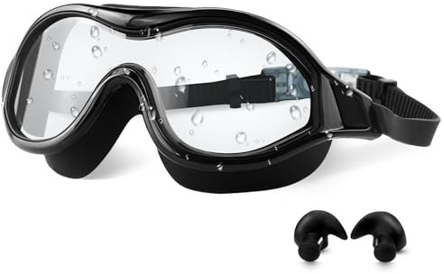 Yuehuamech Adult Swimming Goggles Large Frame No Leaking Anti Fog UV Protection Swimming Goggles with Ear Plugs Clear Vision Water Goggles For Men Women Freediving Swimming