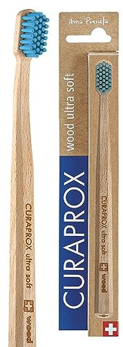 Brosse À Dents en Bois Curaprox CS – Pour Une Hygiène Bucco-dentaire Écologique | Élimination De La Plaque Dentaire Ultra-douce | Manche en Hêtre Bleu | Emballage Individuel