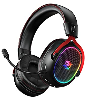 Ozeino Cuffie da gioco wireless da 2,4 GHz, suono surround 7.1, microfono rimovibile ENC, con cancellazione del rumore, per cuffie PS4/PC/PS5, con microfono, nero e rosso