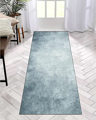 Läufer Teppich Lang Flur rutschfest Waschbar 120X400CM Küche Korridor TeppichLäufer für Flur BlauGrau Schlafzimmer Wohnzimmer Polyester Teppichmatte Dauerhaft, Anpassbar Küchenteppich Meterware