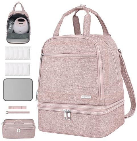 Breast Pump Bag for Spectra S1/S2, Cooler Travel Backpack with Ice Packs, Portable Carrying Case for Breastmilk Storage, Pumping Bag for Working Moms, Pink