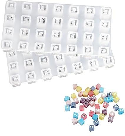 Epoxidharz Formen, Silikonform Gießformen, Alphabet Harz Gießform Kit, Buchstaben Resin Silikonformen, Silikon-Buchstabenperlenformen Mit Loch, Für DIY Schlüsselanhänger Anhänger Ohrring, Quadratische