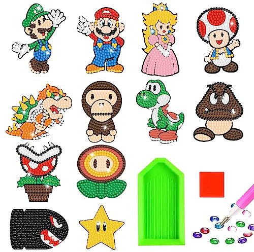 Diamond Painting Kit für Kinder und Erwachsene - 12 Stück DIY Diamant Aufkleber, Cartoon Diamantmalerei, Geburtstags Geschenk für Jungen Mädchen, Anfänger