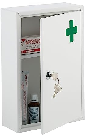 Relaxdays Armoire à Pharmacie, verrouillable, 2 Niveaux, Acier, HxLxP: 32x21,5x8 cm, pour médicaments, accrocher, Blanc