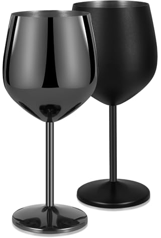 Livole Bicchieri da cocktail in acciaio inox, bicchieri da vino rosso con manico, infrangibili, 18 Oz 550 ml, per feste, picnic, nero opaco e nero (confezione da 2)