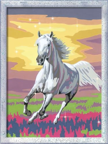 Ravensburger CreArt Galoppierender Schimmel - Malen nach Zahlen ab 9 Jahre | Mit Glitzer, Malset mit Rahmen, Pinsel und Acrylfarben, Geschenk für Mädchen und Jungen