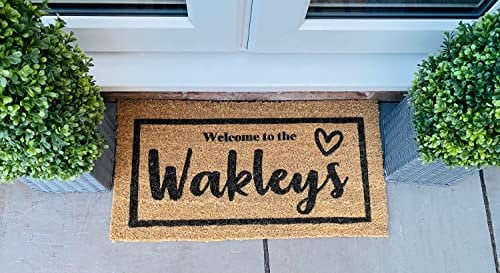 Strunt Personalised Custom Welcome Doormat with Family Name Border and Heart Funny Indoor Outdoor Front Doormat Entry Indoor Door Mat for Inside Floor 50x80cm