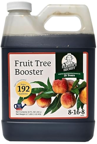 Farmer's Secret Fruit Tree Booster Fertilizer - Super Concentrated and Phosphorus Rich - Formulated for All Fruit Trees Including Peach, Banana, and Apple (32oz)