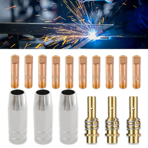 Zamety 16 Pezzi MIG Accessori per Saldature MAG, 3 Ugelli per Gas | 10 Punta Guidafilo 10×0.8 mm | 3 Porta Punte Diffusore per Consumabili Torcia, per Saldatrice a Torcia MB15AK