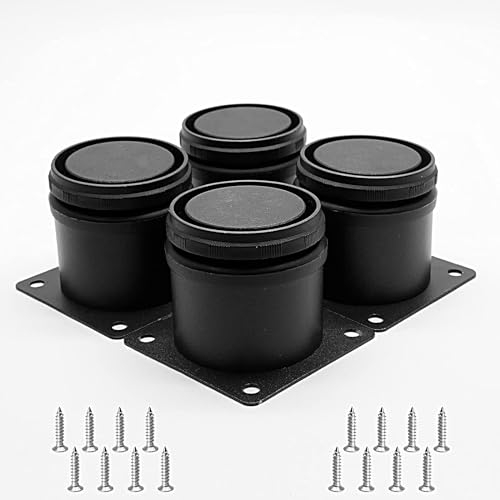 Vebetter Pieds de Meubles, 4 Pièces Pied de Meuble Reglable, Pied de Table Carré Noir pour Pieds d'armoire Pieds Buffet Pieds D'étagère 60 mm, Épaissir Les Pieds d'armoire Pieds de Table, Vis Inclus.