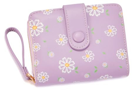 LZSXDWXY Damen-Geldbörse, modisch, niedliches Gänseblümchen-Motiv, mit Reißverschluss außen, Münzgeldbörse, Bifold Bill Wallet mit Kreditkartenfach, Ausweisfenster