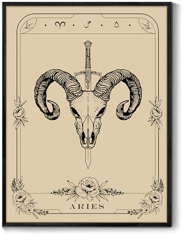 MHARTK66 Konstellation Leinwand Bilder mit Rahmen Schwarz, 30x40 cm Widder Tarot Wandbilder Wohnzimmer, Hexe Dunkle Akademie Wandkunst Aesthetic, Gotische Wanddeko Schlafzimmer Desktop Zimmer Flur