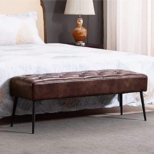 XMDEUR Bettbank Mit Metallbeinen, Gepolsterte Schlafzimmerbank, Ottomane-Sitzbank Aus Leder, Moderne Multifunktions-Schuhbank, Eingangsbank, Esszimmerbank-Braun 80x40x45cm(31x16x18inch)