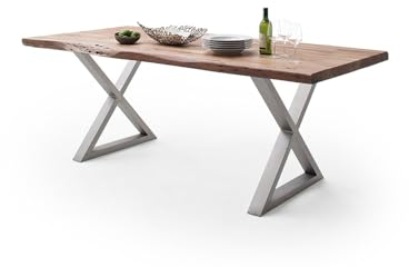 möbelando Baumkantentisch >Calabria< in Akazie Natur lackiert - 220x79,5x100 (BxHxT)