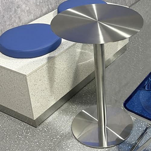 DMCHENGMA Runder Bartisch mit Edelstahlplatte und Stabiler Basis, moderner kleiner Esstisch für Café, Bankett, Wohnzimmer, Balkon-Dekorationstisch, Pub-Seiten-Hochtisch, Silber(Size:40x40x95cm)