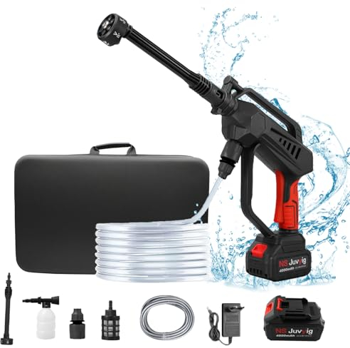 Hidrolimpiadora Inalámbrica, 21V 430PSI 200W Lavadora a Presión, Pressure Washer con Batería Recargable Boquillas 6 en 1 para Coche Cerca Piso Limpieza Riego