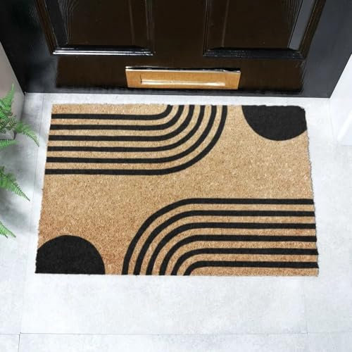 Artsy Mats - Abstract Lines Coir Doormat - Made from Tufted Coconut Fibre - Non-Slip Natural Rubber Backed Doormats Indoor - Heavy Duty, Decorative OutDoormats, (60x40cm)