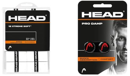 HEAD Unisex-Erwachsene 12 Xtremesoft Griffband, White, Einheitsgröße & Unisex-Erwachsene Pro Damp Tennis Dämpfer, Black, Einheitsgröße
