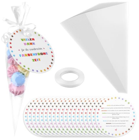 Abschiedsgeschenk Erzieherin, 40 Stück Kindergarten Abschiedsgeschenk Dank, Vielen Dank für die Farbenfrohe Zeit,mit 20 Stück Geschenkanhänger und 20 Stück Kegeltüten Geschenkverpackung