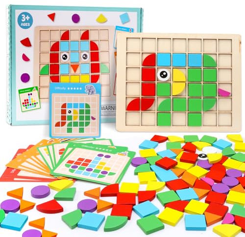 LOOPES Geometrische Formen Holzpuzzle Kinder Tangram Montessori Spielzeug Tangram Puzzle mit 44 Muster für 4 5 6 Jahr Jungen Mädchen Weihnachten Geburtstag Geschenk Pädagogisches Rätselgeschenk
