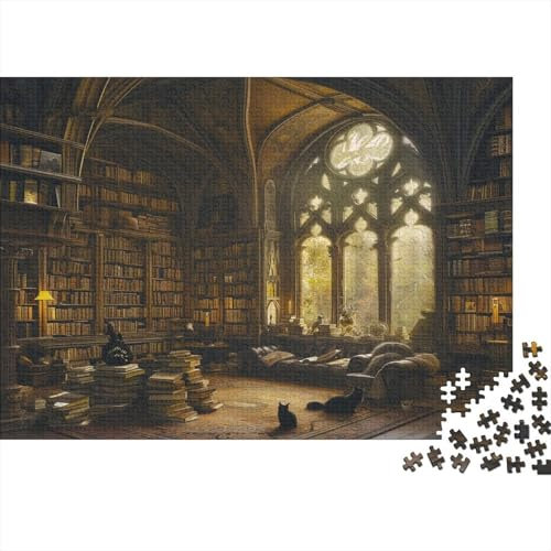 Bibliothek Puzzle 1000 Teile Puzzle Für Erwachsene gotische Bibliothek Brain Challenge Geschicklichkeitsspiel Stress Abbauen Familien Herausforderndes Schöne Geschenkidee 1000pcs (75x50cm)