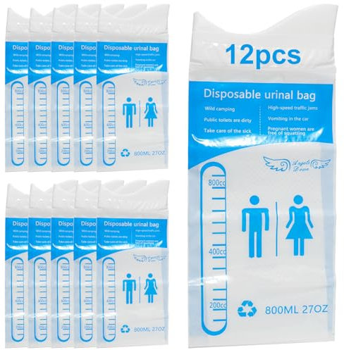 ZIGefofo 12 Stück 800ml Urinbeutel für Unterwegs Auto Stau Männer Frauen Kinder Urinal Einweg Pinkelbeutel Reisetoilette Beutel Notfall Toilette Taschen WC für Reisen Camping Wandern Outdoor