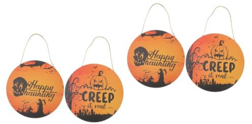 Garneck 4 Stück Halloween-Holzschild Dekoration Für Zu Hause Hängende Schilderverzierung Halloween-Party-dekor Halloween-haustürdekoration Türschild Fallen Haustür-Zeichen Hölzern Yellow