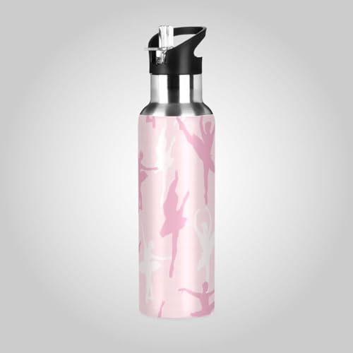 Yopersonalizes Botella de agua aislada con pajita, 1 litro, bailarina, bailarina, de acero inoxidable, a prueba de fugas, para bebidas frías y calientes, para viajes, gimnasio