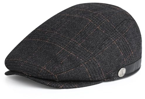 Superora Herren Schiebermütze,Retro 1920er Stil,Warm Herbst/Winter Barett | mit Ohrenklappen,Einfarbig/Karo/Rauten/Fischgräten muster, Schlicht und edel, Mischgewebe Pflegeleicht