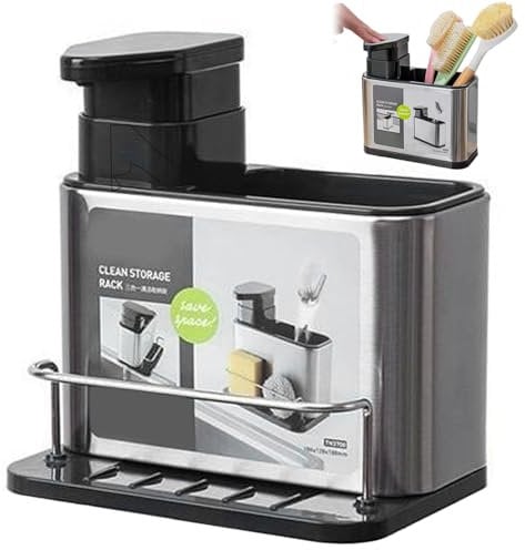 Kitchen Sink Caddy 3 in 1 Kitchen Sink Organizer with Dish Soap Dispenser & Dish Brush Holder Sponge Holder Drainer Rack Sink Tidy Detachable Tray for Easy Cleaning Kitchen Storage Supplies
