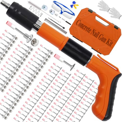 DLronwey Beton-Nagelpistolen-Set mit 200 Nägeln, 5 Geschwindigkeiten, verstellbar, manuelle Stahlnagelpistole, tragbare Nagelwand-Schießmaschine, Befestigungswerkzeug