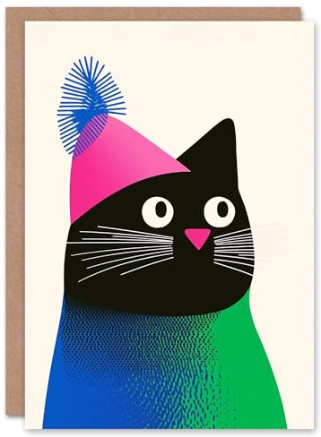 Wee Blue Coo Pet Winter Knit Hat Bold Modern Cat Lover Fun Xmas Art Blank For All Christmas Card