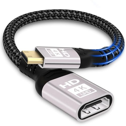 woednx Mini HDMI auf HDMI Adapter,4K@60HZ 1080P HD MI auf Mini HD MI Adapter Nylongeflecht Unterstützt Ethernet,UHD,3D,HDR,ARC Kompatibel mit Nikon D7100 Canon EOS RP/R,Raspberry Pi Zero/Zero W