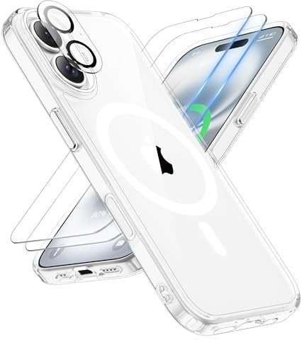 ORETECH Magnetic Case for iPhone 16 Case with 2 HD Screen Protector 1 Camera Protector, Fit for MagSafe, Anti Yellowing Military Grade Shockproof Ultra Slim Phone Case Cover for iPhone 16 - Clear