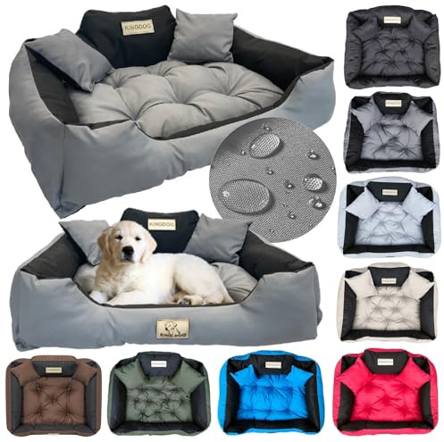 KING DOG Hundebett Sehr Grosse Hunde Waschbar 3XL 145 x 115 cm Hundekissen Haustierbett Hundekorb Personalisiert - Name des Hundes Wasserdichtes Material Silikon Füllung Dunkelgrau