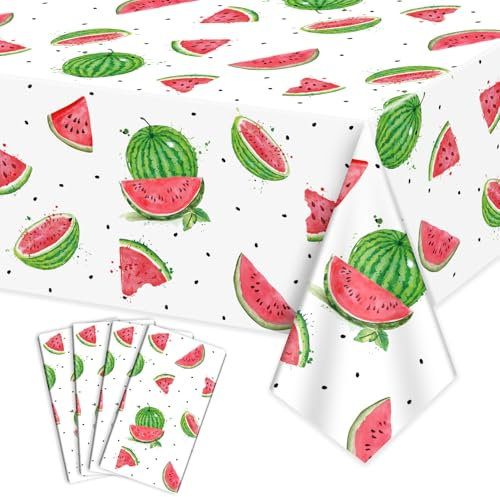 PTECDROTS Wassermelonen-Party-Tischdecke, rechteckige Wassermelonen-Tischdecken, Wassermelonen-Geburtstagsparty-Zubehör für Kindergeburtstag, Babyparty, Sommer, Obstparty, 130 x 220 cm, 4 Stück