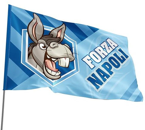 BANDIERA FORZANAPOLI - bandiera da stadio stampa Forza Napoli con asola laterale. formato 90X140 CM.